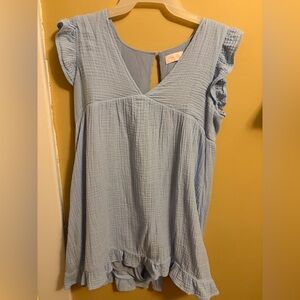 Blue Mini Romper Dress with Pockets